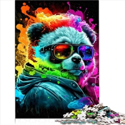 Image of Kids Puzzle Game and Neon Panda Puzzles, 1000 Piece Cardboard Puzzle, Suitable for Adults, Family Game, Gift Size (26x38cm)