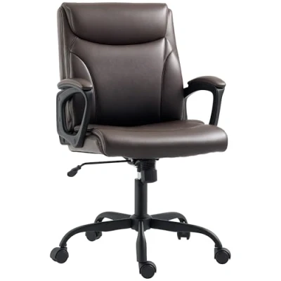 Image of HOMCOM Executive Office Chair, Faux Leather Desk Chair with Height Adjustable, Swivel Wheels and Tilt Function, Computer for Home Study Room, Brown
