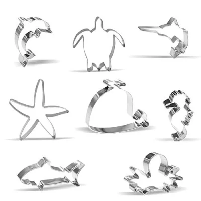 Image of Sea Creatures Cookie Cutters 8 Pieces Shark, Octopus, Whale, Swordfish, Seahorse, Starfish, Dolphin, Turtle Stainless Steel