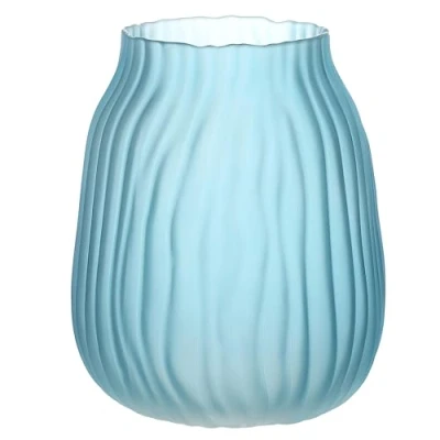Image of JAKY Global Large Modern Blue glass Vase H 21cm Tall Ribbed for Flowers Decor Perfect Home, Office, Farmhouse Table Centerpieces and Living Room Vases Flowers(Blue 21cm)