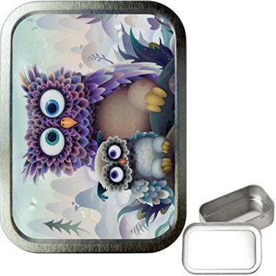 Image of TEEZ Cute Owl 2oz Silver Tobacco Tin, Baccy Smoking Tin