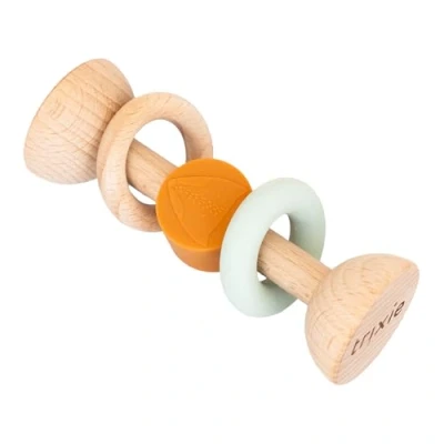 Image of Trixie Wooden &amp; Silicone Rattle Mr. Fox Baby Sensory Toy Teether Safe Durable Newborn Developmental for Babies