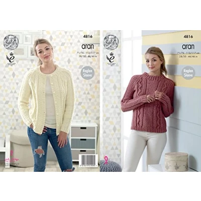 Image of King Cole Ladies Sweater &amp; Cardigan Fashion Knitting Pattern 4816 Aran