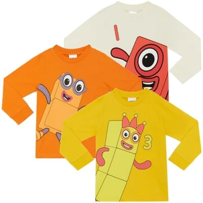 Image of Numberblocks Unisex 3 Pack 100% Combed Cotton Long Sleeved T Shirts Tops 5 6 Years 116cm Multicoloured