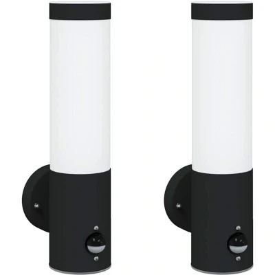 Image of vidaXL Outdoor Wall Lights with Sensor 2 pcs Black Stainless Steel IP44