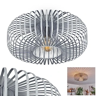 Image of Wemude Ceiling lamp, Round Metal lamp in Light Grey, Retro Effect with Lattice Look, Ø 40 cm, 1 Flame, E27 Socket. Without Bulbs