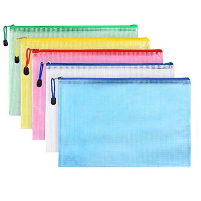 Image of Zip File Folders, Pyhot 10pcs A4 Size Mesh Document Bags Storage Pouch with Zipper for Cosmetics Offices Supplies Travel Accessories, 5 Colors