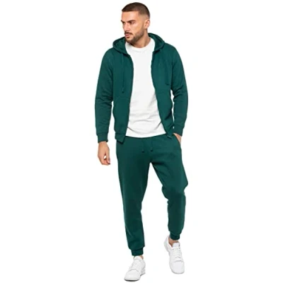 Image of 989Zé ENZO Mens Tracksuit Set Long Sleeve Essential Casual Zip Up Hoodie and Regular Fit Cuffed Sweatpants Joggers EZHDZ601 &amp; EZJG598 GREEN XL