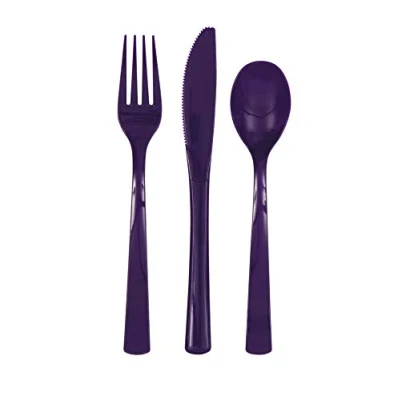 Image of Deep Purple Solid Assorted Plastic Cutlery Classy &amp; Elegant Flatware Design Perfect for Parties, Weddings Events 18ct