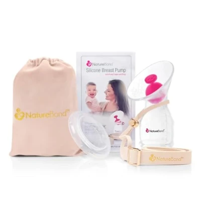 Image of NatureBond Manual Breast Pump. Premium All in 1 Set Silicone Pump 100ml, Lid, Stopper, Strap, Bags