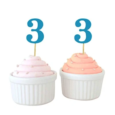 Image of Darling Souvenir, Number 3 Birthday Cupcake Toppers, Birthday/Anniversary Party Dessert Decorations Pack Of 20