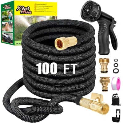Image of XPendHoze 100FT Hose Pipes Garden with 10 Function Spray Gun,3 Times Hoses Pipe 3/4&quot;,1/2&quot; &amp; Kitchen tap Fittings,Expandable Magic Anti Leakage Lightweight Easy Storage
