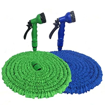 Image of 75FT Expandable Flexible Garden Hose Pipes, 3 Times Magic Stretch Water Pipe, Expanding with 7 Function Spray Gun for Washing Car Watering Flowe(Green)