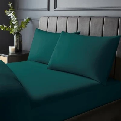 Image of Silentnight Pure Cotton Fitted Sheet Cool Soft Touch 200 Thread Count Extra Deep 40cm Bed Mattress Breathable 100% Elasticated Corners, Machine Washable, Teal Green, Double