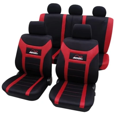 Image of Petex Car Seat Covers Universal Complete Set 11 Piece Super Speed Red Eco Class with SAB 1 Vario