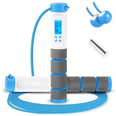 Image of Jump Rope, Digital Weighted Handle Workout Jumping Rope with Calorie Counter for Training Fitness, Adjustable Exercise Speed Skipping Men, Women, Kids, Girls (Blue)