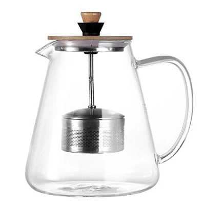 Image of TAMUME 1500ml Glass Teapot with Removable Lift Up Strainer, Ideal for Tea Brewing