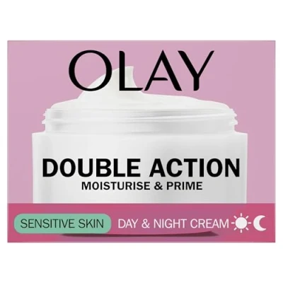 Image of Olay Double Action Moisturise &amp; Prime, Day And Night Cream For Sensitive Skin, 24H Hydration,50ml