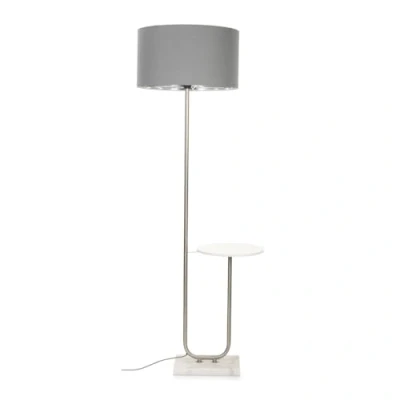 Image of MiniSun Large Brushed Chrome Curved Stem Marble Floor Lamp Coffee Table Living Room Lounge Standing Light Grey/Silver Shade + LED Bulb