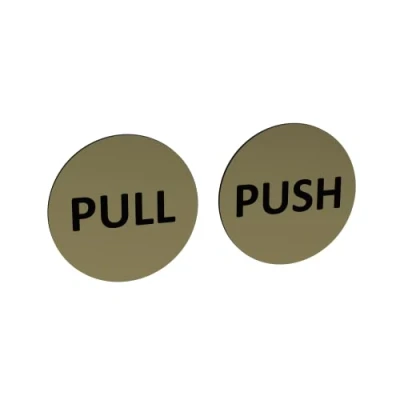 Image of Pair of Circular Metallic Push &amp; Pull Adhesive Door Signs Generic Sign for business, restaurants, bars, hotels, schools, cafe (Gold)