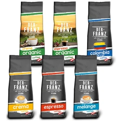 Image of Der Franz Coffee Pack, whole bean, 6 x 500 g (1 Crema, 1 Espresso, Melange, Colombia, Espresso Organic, Crema Organic)