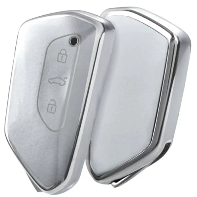 Image of OATSBASF Car Key Case for VW, Compatible with Golf 8 Seat Leon MK 4 Tarraco Ateca Skoda Octavia TPU Silicone Case,Silver LS