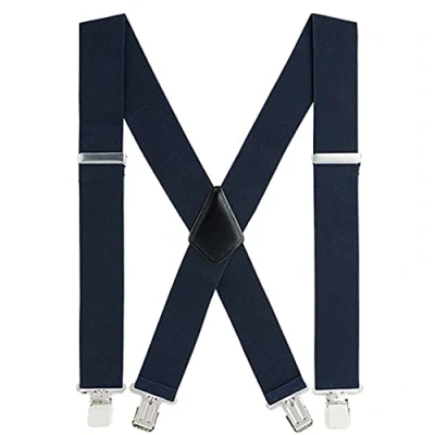 Image of YYKSYDPT Braces for Men Trousers with Very Strong 4 Clips 50 MM Wide Duty Suspenders X Style Adjustable Brace (Navy Blue)