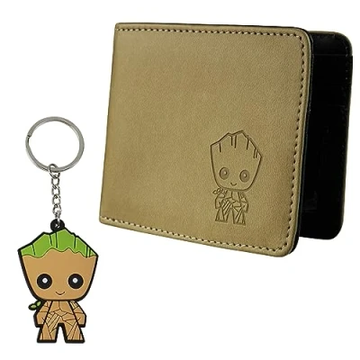 Image of Marvel Card Wallet and Keyring Set for Men Teenagers Slots ID Pocket Groot Mens Gifts (Beige Groot)