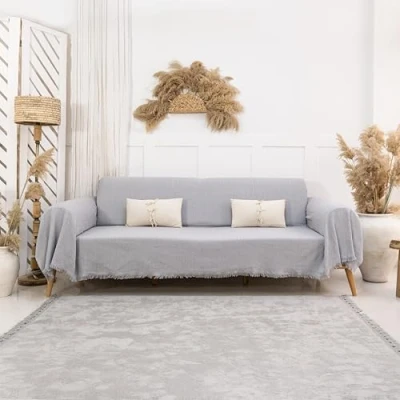 Image of Milam London Sofa Throws Large 3 Seater Cover 100% Cotton Throw Blanket Couch Settee 180 x 300 cm Grey