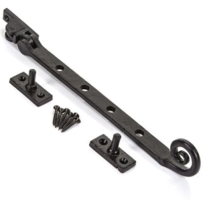 Image of 10&quot; Antique Black Cast Iron Window Casement Stay with Curly Monkey Tail Design