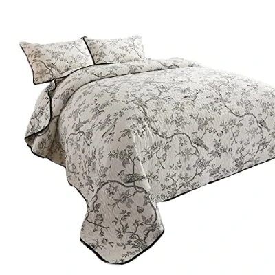 Image of Easylife Bird Song Double Bedspread, 100% Cotton Filling, Floral Quilted Light Machine Washable, Measures 240 x 250cm Fully Guaranteed