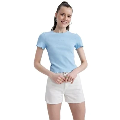 Image of DeFacto Women&#039;s N7312AZ T Shirt, Blue, L