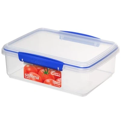 Image of Sistema KLIP IT Food Storage Container 2 L Airtight &amp; Stackable Meal Prep with Lid School Lunch Box BPA Free 1 Count, Blue