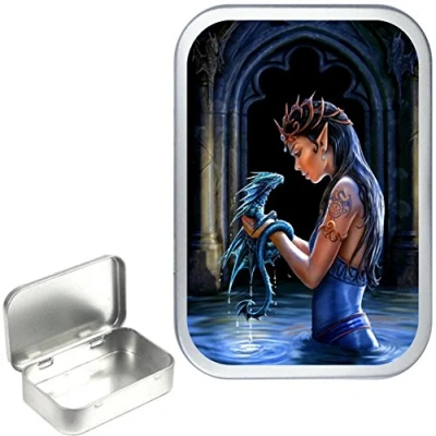Image of TEEZ BLUE DRAGON FAIRY POOL 50ml, 1oz SILVER HINGED TOBACCO TIN,PILL BOX,STORAGE TIN