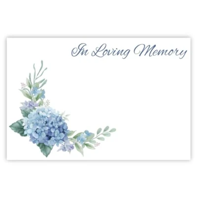 Image of celloexpress In Loving Memory (Blue Hydrangea) Flower Message Cards 60mm x 90mm Bereavement Florist Card Sympathy Condolences Notes (Pack of 50)