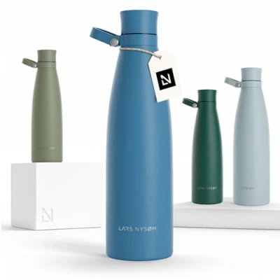 Image of LARS NYSØM Stainless Steel Insulated Water Bottle 25oz 34oz Thermo Flask for Hot and Cold Beverages Leakproof Drinking (Calypso Blue, 1000ml)
