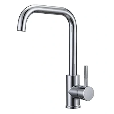 Image of Kitchen Sink Mixer Tap L Shap 360º Swivel Spout 1 Hole Hot and Cold Water Monobloc Faucet Mono Taps Mixers Single Lever Chrome