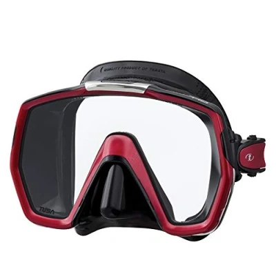 Image of Tusa M1001 freedom HD colour silicone diving mask, black/metallic red frame