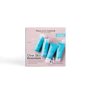 Image of Paula&#039;s Choice CLEAR Skin Essentials Trial Kit 3 Step Skincare Routine Cleanse, Exfoliate &amp; Hydrate Blackhead Remover Reduces Breakouts Enlarged Pores All Types Travel Size