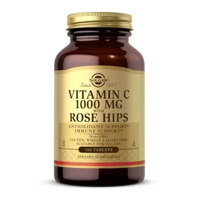 Image of Solgar Vitamin C 1000 mg with Rose Hips Tablets Pack of 100 Immune System Support For Tiredness and Fatigue Collagen Formation Vegan