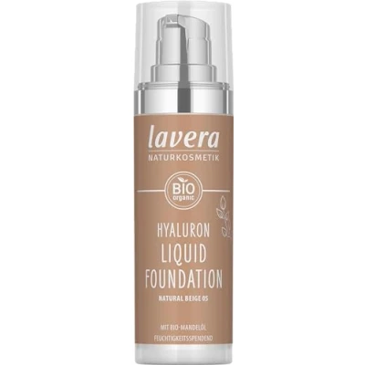 Image of lavera Hyaluron Liquid Foundation Natural Beige 05 cosmetics Vegan Silky, lightweight texture free from mineraloil hyaluronic acid &amp; Organic almond oil 30ml