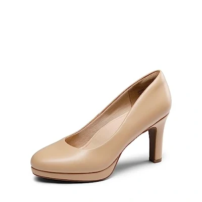 Image of DREAM PAIRS Women&#039;s Close Toe Low Heels Platform Pump Comfortable Office Work Dress Shoes for Women SDPU2365W,Size 6,Nude Pu,SDPU2365W