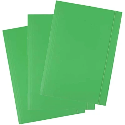 Image of D.RECT Folders for Paperwork Cardboard Files with Elastic Band Document Organiser Folder School Office Home Pack of 25 Pieces 3 Flaps Size: A4 Colour: Green