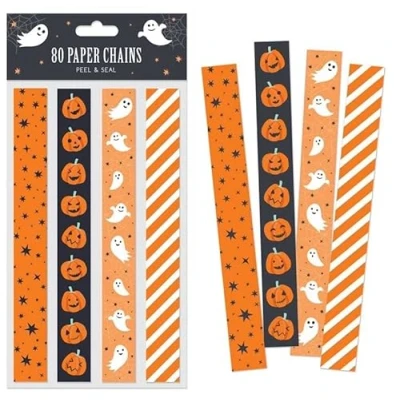 Image of 80 Halloween Paper Chains, Peel &amp; Seal, Ghosts, Pumpkins, Stars Stripes Decorations