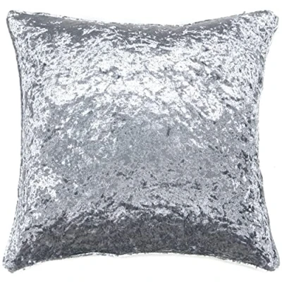 Image of Red Rainbow Plain Crushed Velvet Piped Cushion Cover (22&quot; x 22&quot;, Grey/silver)