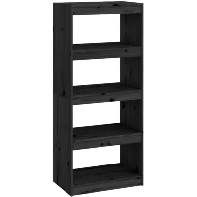Image of vidaXL Book Cabinet/Room Divider Black 60x30x135.5 cm Solid Wood Pine