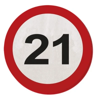 Image of Folat 21st Birthday Traffic Sign Napkins 20 pieces
