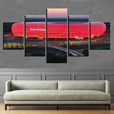 Image of HWNU Canvas Painting 5 Pieces Bayern Munich Allianz Arena Group Hd Printed Sports Modern Wall Art for Living Room Decoration Frameless (30x40 30x60 30x80cm no frame)