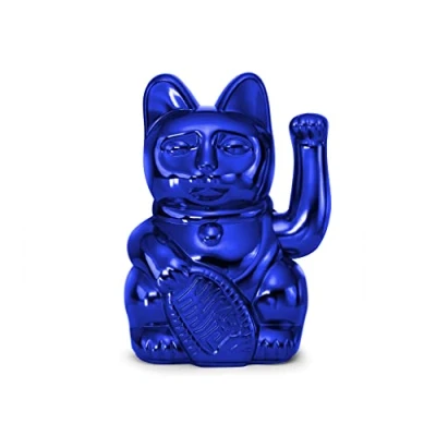 Image of DONKEY Lucky Cat Cosmic Edition Earth Shiny Blue Waving Cat, Maneki Neko, 15 cm, in Gift Box