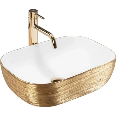 Image of REA U7422 Bathroom Sink Made of Ceramic Belinda Brushed gold/white U7422, White Gold